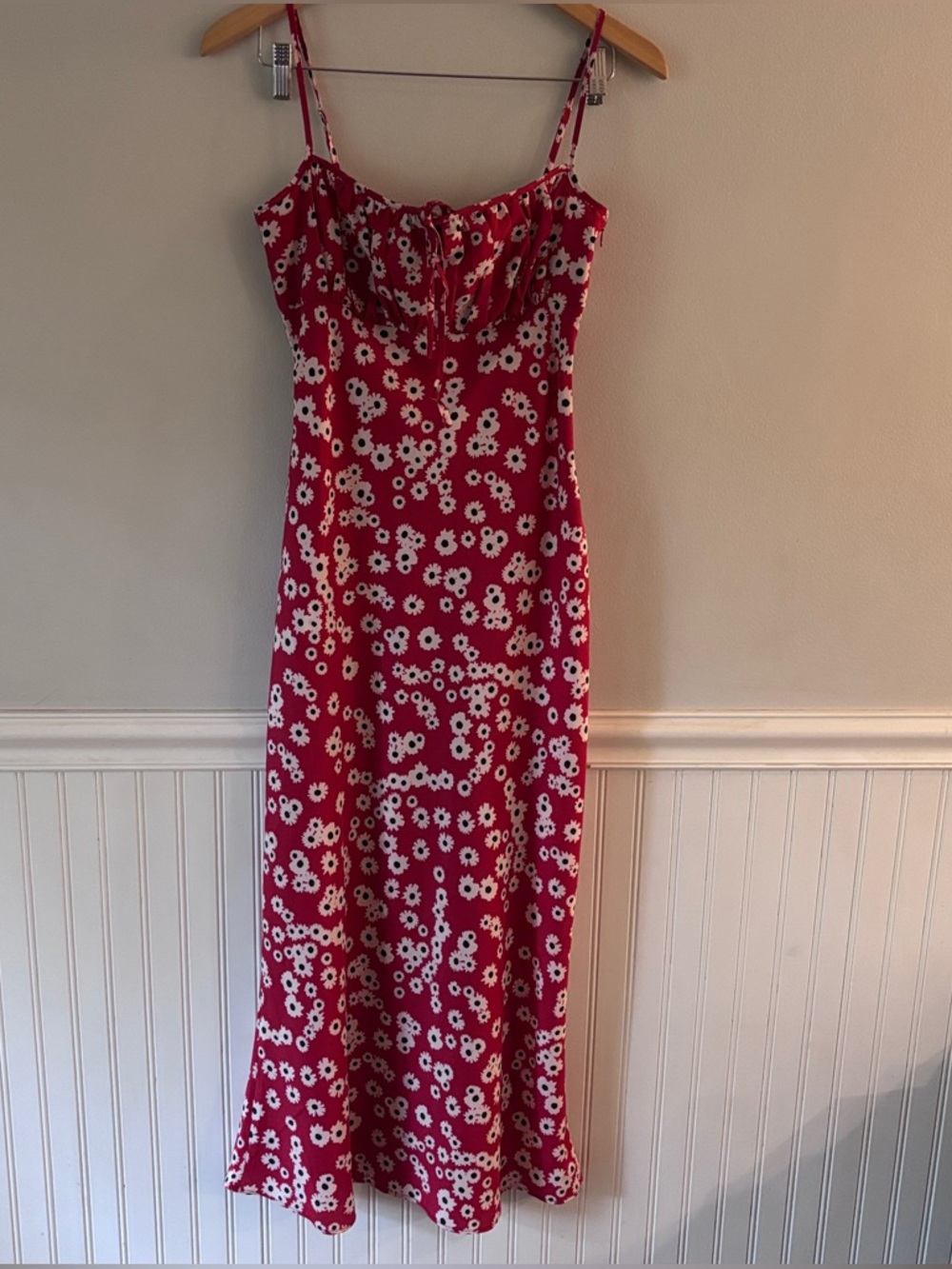 Ciao Lucia Leo Peony Print Red Floral Spaghetti-Strap Midi Dress NWT Y2K 90s